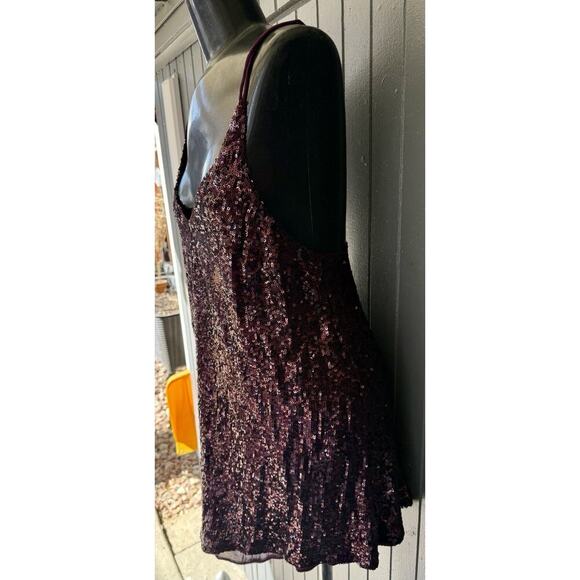 Free People Plum Purple Sequined Criss Cross Back Mini Dress Tunic XS Glam - Picture 2 of 7